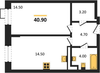 Планировка однокомнатной(квартира) площадью 40.9 квадратных метров в ЖК “ЖК КИНОКВАРТАЛ”
