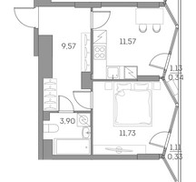 Планировка однокомнатной(квартира) площадью 37.4 квадратных метров в “ЖК Аквилон Beside 2.0”