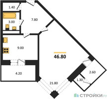 Планировка однокомнатной(квартира) площадью 46.8 квадратных метров в “ЖК Три квартала”