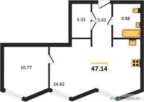 Планировка однокомнатной(апартаменты) площадью 47.14 квадратных метров в “ЖК Insider (Инсайдер)”
