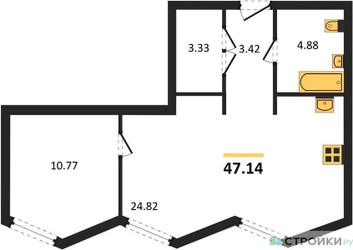 Планировка однокомнатной(апартаменты) площадью 47.14 квадратных метров в ЖК “ЖК Insider (Инсайдер)”