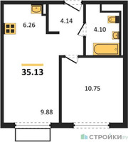 Планировка однокомнатной(квартира) площадью 35.13 квадратных метров в “ЖК Пригород Лесное”