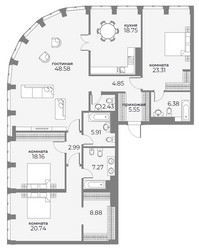 Планировка 4+ комнатной(апартаменты) площадью 179.8 квадратных метров в ЖК “ЖК Sky View (Скай Вью)”