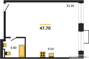 Планировка студии(квартира) площадью 47.7 квадратных метров в “ЖК Резиденции Архитекторов”