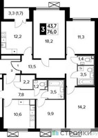 Планировка трехкомнатной(квартира) площадью 76 квадратных метров в “ЖК 1-й Ленинградский (Первый Ленинградский)”