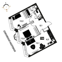 Планировка трехкомнатной(квартира) площадью 57.9 квадратных метров в “ЖК Интеллигент”