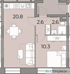 Планировка однокомнатной(квартира) площадью 36.3 квадратных метров в ЖК “ЖК ЗИЛАРТ”