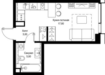 Планировка студии(квартира) площадью 25.8 квадратных метров в ЖК “Мультиквартал СИТИДЗЕН”