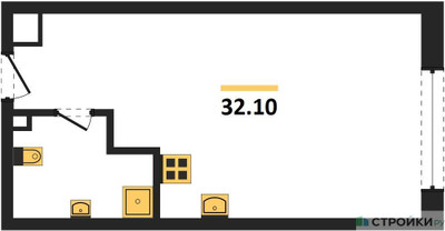 Планировка однокомнатной(квартира) площадью 32.1 квадратных метров в ЖК “ЖК PRIDE (Прайд)”