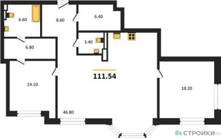 Планировка двухкомнатной(квартира) площадью 111.54 квадратных метров в “ЖК Хамовники 12”