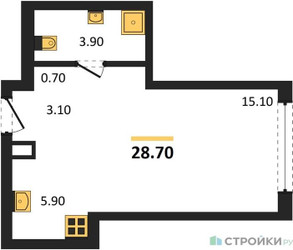 Планировка студии(квартира) площадью 28.7 квадратных метров в ЖК “Акценты”
