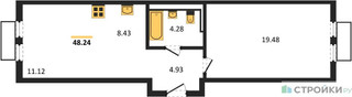 Планировка однокомнатной(квартира) площадью 48.24 квадратных метров в “ЖК Пригород Лесное”