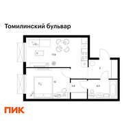 Планировка однокомнатной(квартира) площадью 42.2 квадратных метров в “ЖК Томилинский бульвар”