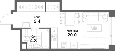 Планировка студии(квартира) площадью 31 квадратных метров в ЖК “ЖК WOW (Вау)”