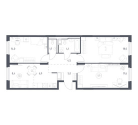 Планировка трехкомнатной(квартира) площадью 79.2 квадратных метров в ЖК “ЖК Мытищи Парк”