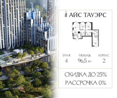 Планировка трехкомнатной(квартира) площадью 96.5 квадратных метров в “ЖК Айс Тауэрс”