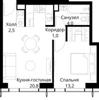 Планировка однокомнатной(квартира) площадью 41.5 квадратных метров в “ЖК Сити Бэй”