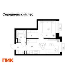 Планировка однокомнатной(квартира) площадью 35.3 квадратных метров в ЖК “ЖК Середневский лес”