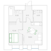 Планировка однокомнатной(квартира) площадью 51.8 квадратных метров в “Клубный дом Дуо”