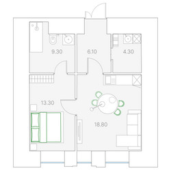 Планировка однокомнатной(квартира) площадью 51.8 квадратных метров в ЖК “Клубный дом Дуо”