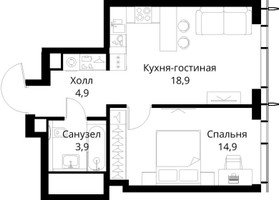 Планировка однокомнатной(квартира) площадью 42.6 квадратных метров в “ЖК Сити Бэй”