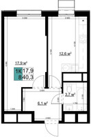 Планировка однокомнатной(квартира) площадью 40.3 квадратных метров в “ЖК Одинцово Сити”