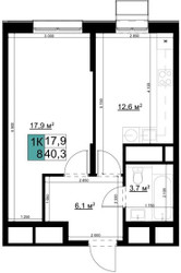 Планировка однокомнатной(квартира) площадью 40.3 квадратных метров в ЖК “ЖК Одинцово Сити”