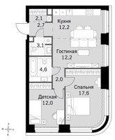Планировка трехкомнатной(квартира) площадью 68.5 квадратных метров в ЖК “ЖК Amber City (Амбер Сити)”
