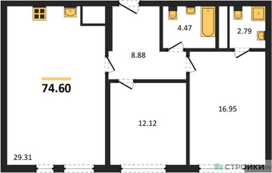 Планировка двухкомнатной(квартира) площадью 74.6 квадратных метров в ЖК “ЖК iLove (АйЛав)”
