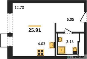 Планировка студии(квартира) площадью 25.91 квадратных метров в “ЖК Егорово Парк”
