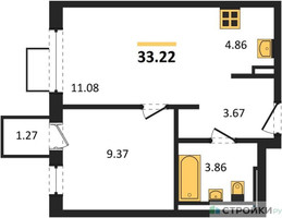 Планировка однокомнатной(квартира) площадью 33.22 квадратных метров в “ЖК Мытищи Парк”