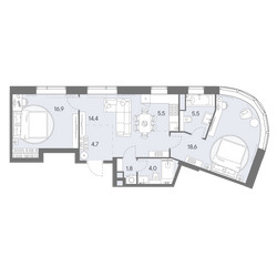 Планировка трехкомнатной(квартира) площадью 71.4 квадратных метров в ЖК “ЖК Родина Переделкино”