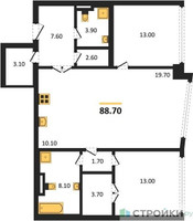 Планировка трехкомнатной(квартира) площадью 88.7 квадратных метров в “ЖК High Life (Хай Лайф)”