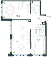 Планировка 4+ комнатной(квартира) площадью 113.8 квадратных метров в “ЖК Level Южнопортовая”