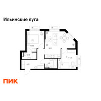 Планировка двухкомнатной(квартира) площадью 53.85 квадратных метров в “ЖК Ильинские луга”