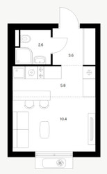 Планировка студии(квартира) площадью 22.4 квадратных метров в ЖК “ЖК Восточное Бутово”