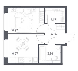 Планировка однокомнатной(квартира) площадью 32.85 квадратных метров в ЖК “ЖК Квартал Строгино”