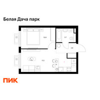 Планировка однокомнатной(квартира) площадью 35.6 квадратных метров в “ЖК Белая Дача парк”