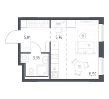 Планировка студии(квартира) площадью 26.42 квадратных метров в “ЖК Прибрежный Парк”