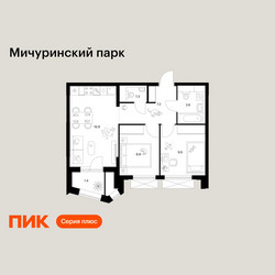 Планировка двухкомнатной(квартира) площадью 49.1 квадратных метров в ЖК “ЖК Мичуринский Парк”