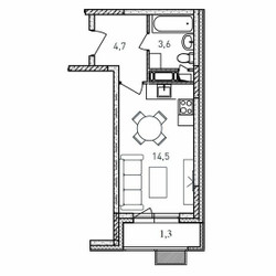 Планировка студии(квартира) площадью 24.1 квадратных метров в ЖК “ЖК Квартал Светлый”