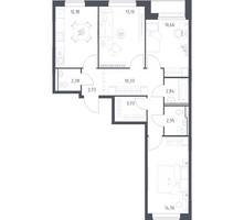 Планировка трехкомнатной(квартира) площадью 75.56 квадратных метров в “ЖК Прибрежный Парк”