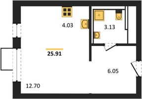 Планировка студии(квартира) площадью 25.91 квадратных метров в “ЖК Квартал Сабурово”