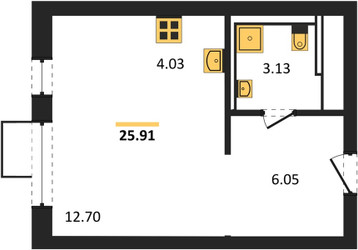 Планировка студии(квартира) площадью 25.91 квадратных метров в ЖК “Квартал Сабурово”