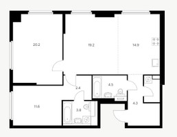 Планировка двухкомнатной(квартира) площадью 88.3 квадратных метров в “ЖК Барклая 6”
