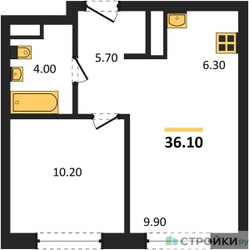 Планировка однокомнатной(квартира) площадью 36.1 квадратных метров в ЖК “ЖК Ольховый Квартал”