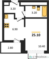 Планировка студии(квартира) площадью 25.1 квадратных метров в “ЖК 1-й Донской (Первый Донской)”