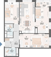 Планировка трехкомнатной(квартира) площадью 92.6 квадратных метров в “ЖК Триумф (Пушкино)”