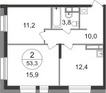 Планировка двухкомнатной(квартира) площадью 53.3 квадратных метров в “ЖК Первый Московский”