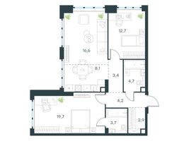 Планировка трехкомнатной(квартира) площадью 76 квадратных метров в “ЖК Level Южнопортовая”